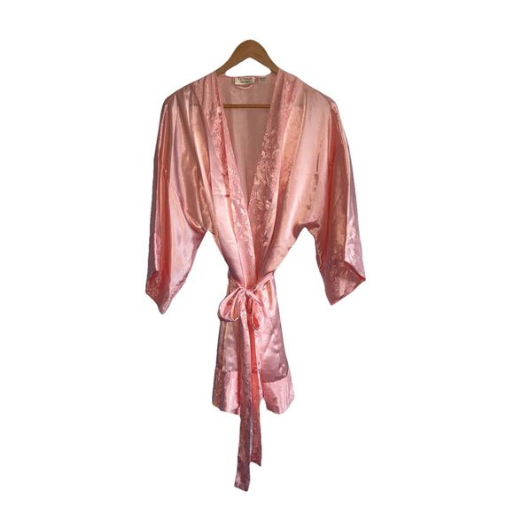 Victoria’s Secret Vintage Gold Label Peach Satin Short Robe Kimono O/S 54" Bust - Picture 7 of 8